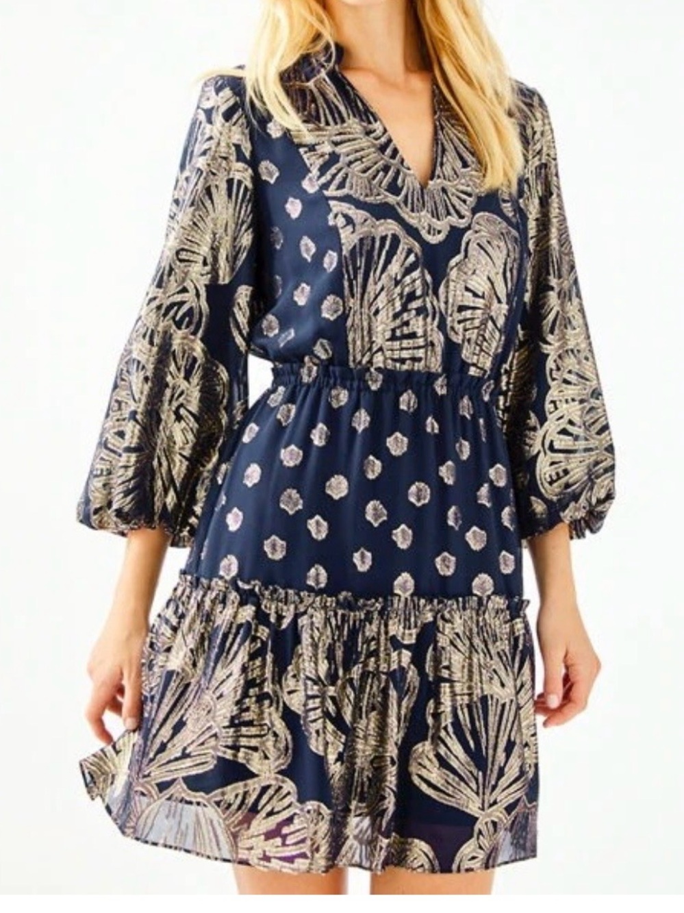 Lilly Pulitzer Navy Mini Dress with Silver Foil Print